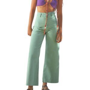 Zara High Rise Wide Leg Baggy Jeans Soft Sage Green Size 2 Y2K